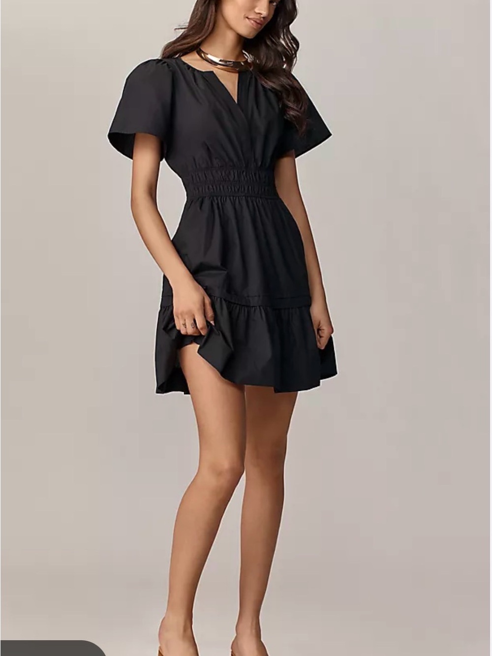 Anthropologie Black Mini Dress with Smocked Waist